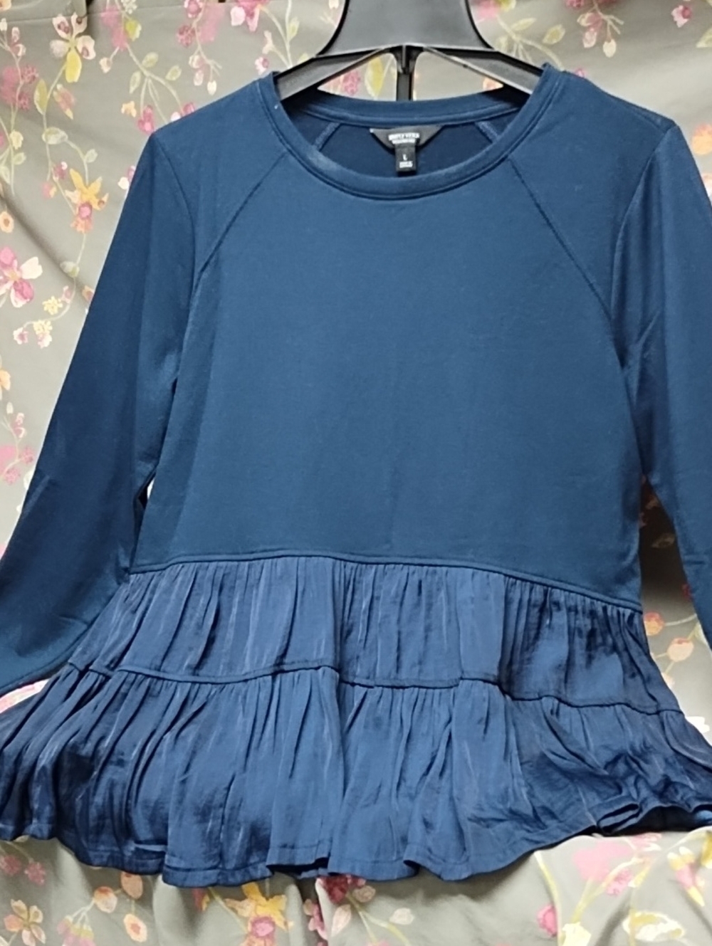 Simply Vera Vera Wang Navy Blue Ruffle-Hem Lightweight Sweatshirt